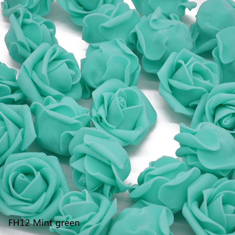 50 stk/parti 4cm kunstige blomsterhoveder håndlavet gør-det-selv bryllup boligdekoration multi-brug pe skum rose dekorative blomster forsyninger 65z: Myntegrøn  fh12