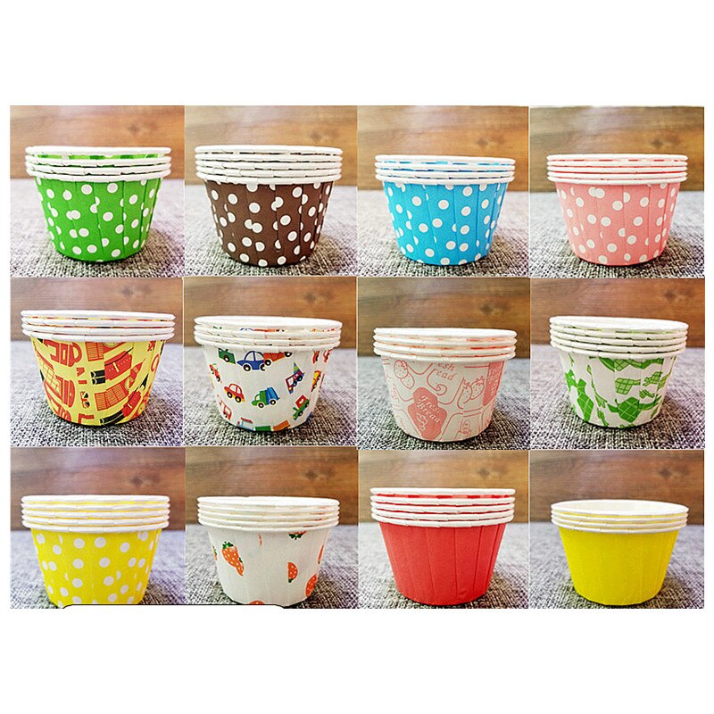 Ensemble de gobelets à gâteau en papier enduit à bord roulé, grands/petits, à muffin de dessin animé, gobelets résistants aux hautes températures, 100 pièces/ensemble