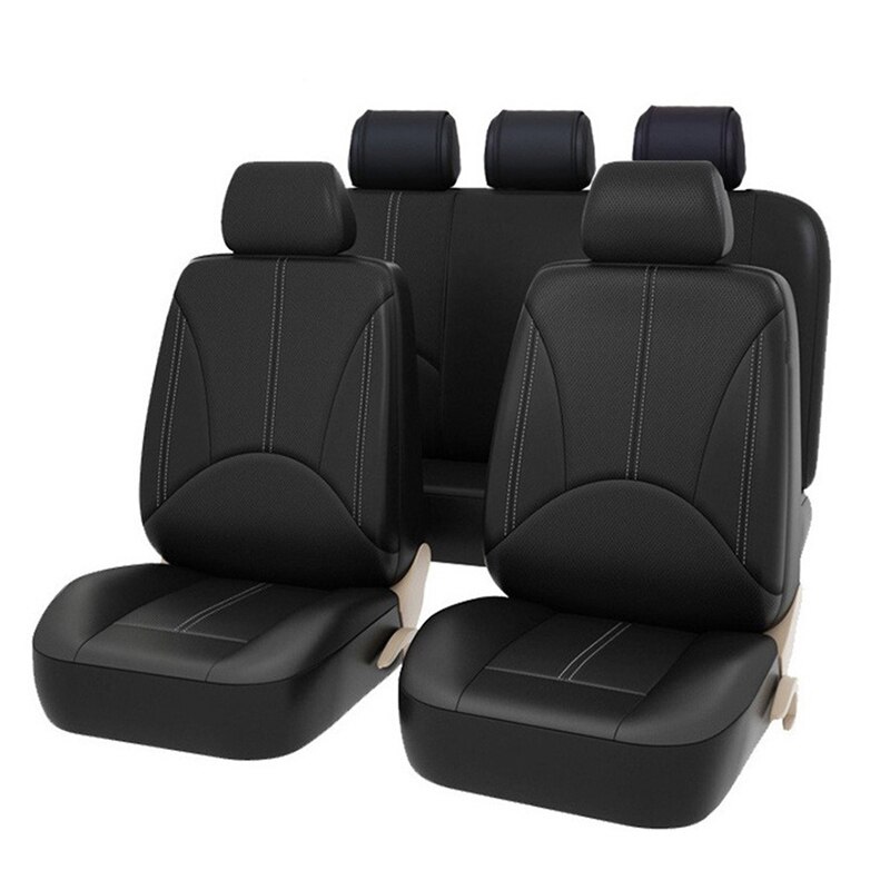 Auto PU Lederen Voor Achter Stoelhoezen Terug Emmer Auto Bekleding Auto Interieur Auto Seat Protector Cover: 9pcs Full Set
