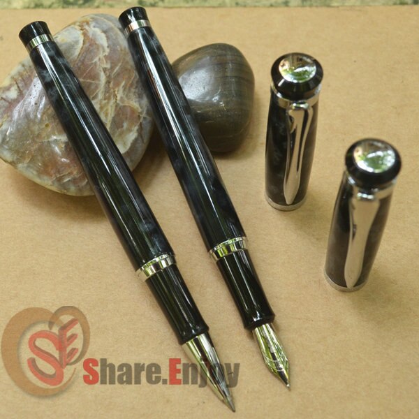 2 stuks baoer 508 zwarte en zilveren medium penpunt vulpen + rollerballpen