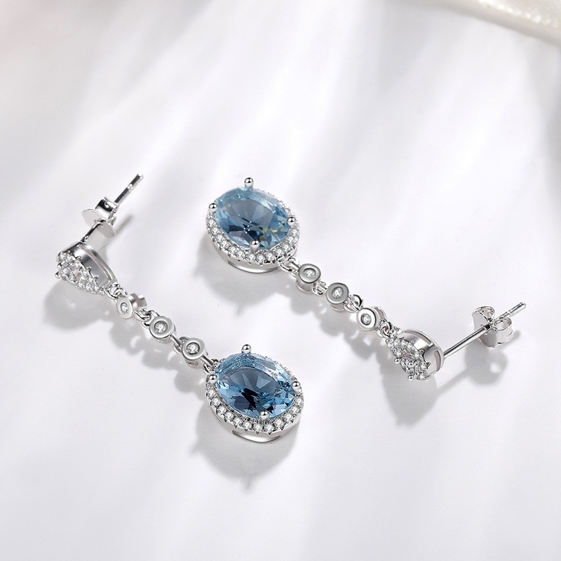 Blue Sapphire Topaz Orecchino per Le Donne 925 Argento Bizuteria Della Pietra Preziosa aretes de mujer oorbellen Orecchino di Goccia per la Ragazza orecchini