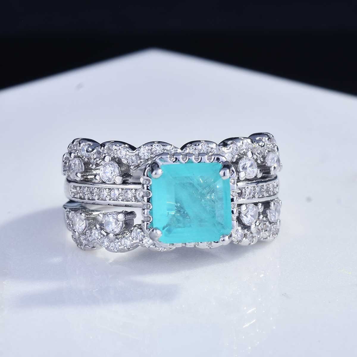 Qtt Prachtige Vierkante Paraiba Toermalijn Edelsteen Ring S Sterling Zilver Hoge Sieraden Party Vrouw Engagement