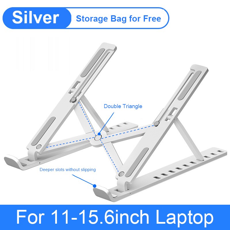 Portable Laptop Stand Adjustable for MacBook Air Pro Base Support Notebook Stand Foldable Laptop Holder ipad Stand Accessories: Silver
