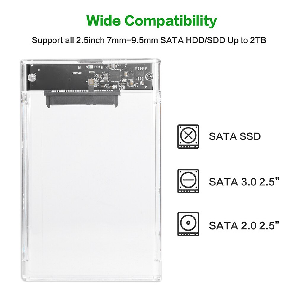 2.5 inch Transparent HDD SSD Case SATA III to USB 3.0 Hard Drive Disk Enclosure Support 6TB Mobile External HDD for Laptop PC