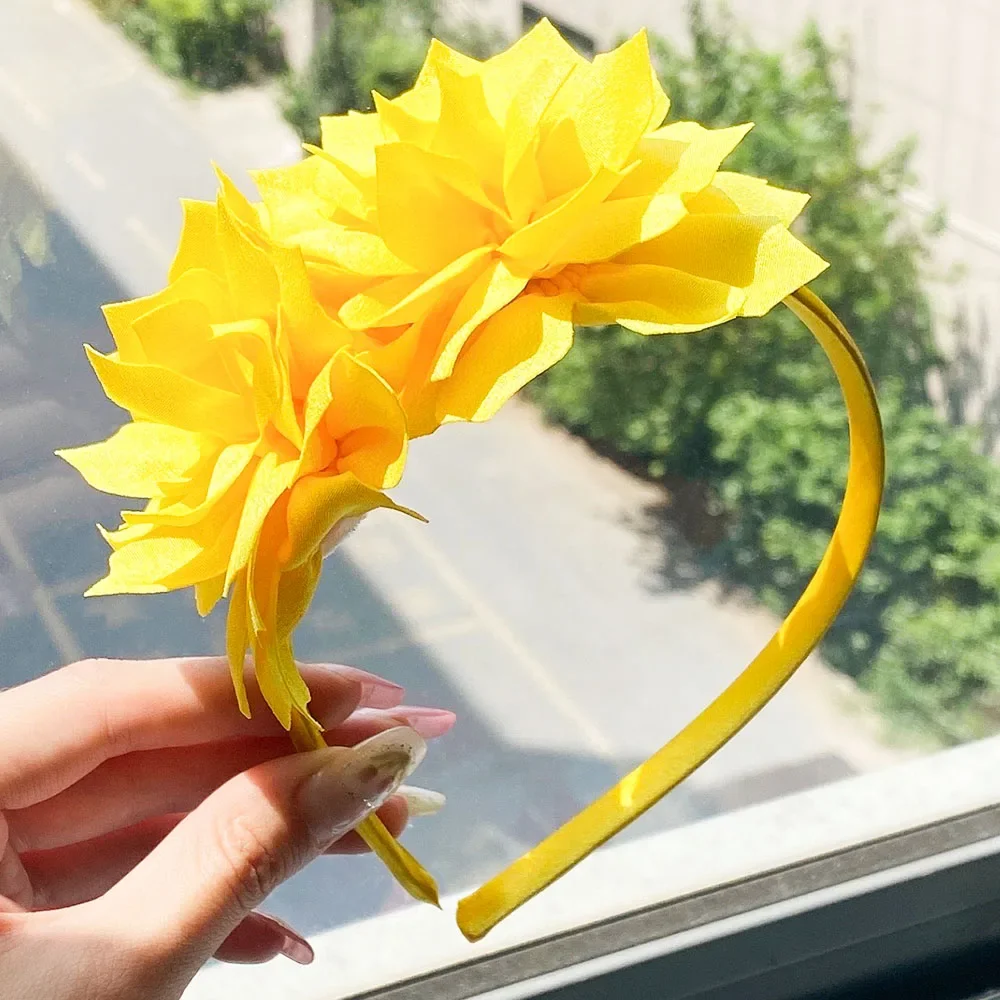 Diadema de flores grandes de 3,7 pulgadas, banda para el cabello para niñas, aro para el cabello hecho a mano sólido, cinta de grogrén, accesorios para el cabello,