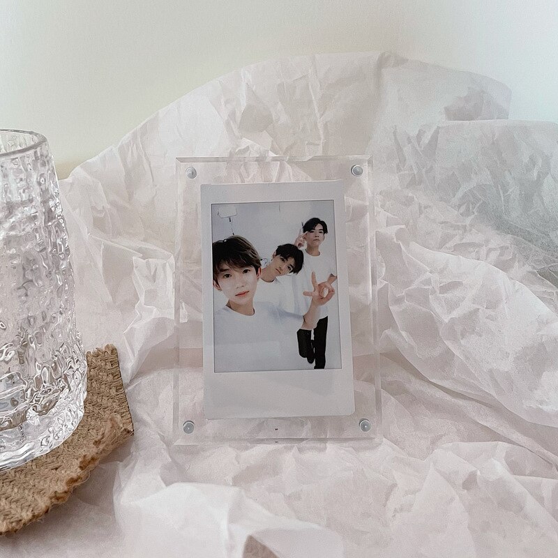 Akryl stark magnetisk dubbelsidig 3 tums polaroid fotoram genomskinlig reklamdisplay stativ etikettpapper: Transparent färg