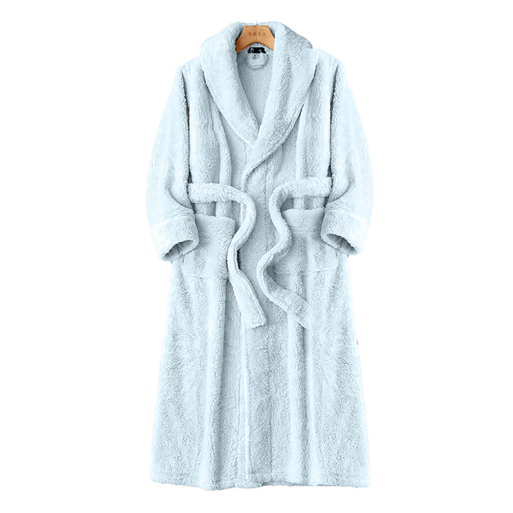Flanell nattøy høst vinter varm nattkjole morgenkåpe langermet belte korall fløyel loungewear morgenkåpe: M / Elfenben