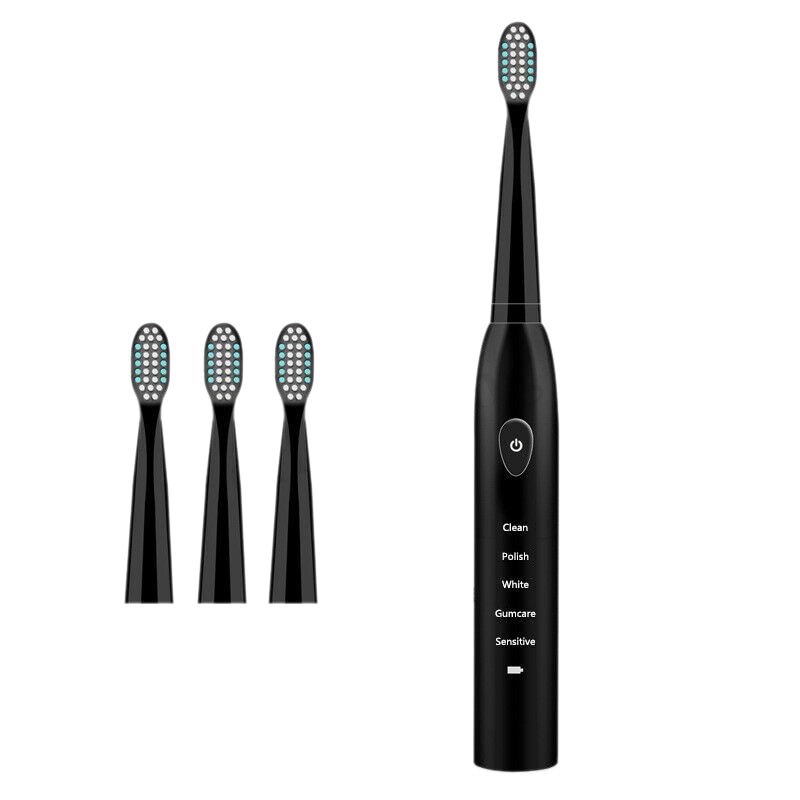 5 Mode Sonic Rechargeable Electric Toothbrush 4x Brush Heads Waterproof Ipx7 Charging, Black (Normal Usb Charging): Default Title