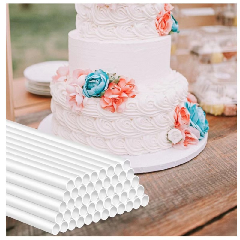 Varillas para pasadores de pastel de plástico blanco, 10/30/50 Uds., para construcción de pasteles escalonados y apilamiento, soporte para pasteles, pajitas redondas