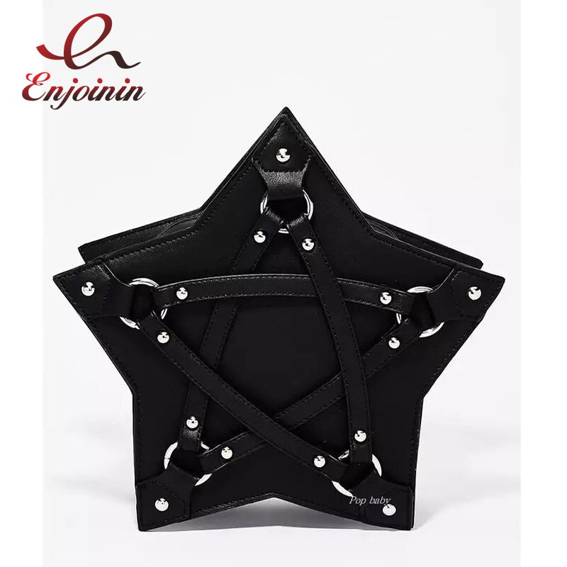 Dark Gothic Pentagram Schoudertas Voor Vrouwen Punk Casual Tote Bag Retro Portemonnees En Handtassen Pu Leer