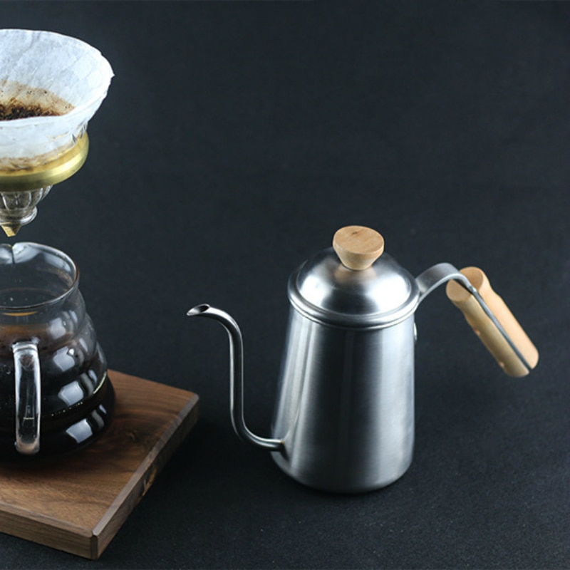 650ml Stainless Steel Gooseneck Drip Coffee Kettle Coffee Pot Long Spout Kettle Wood Handle Stovetop Espresso Pour Over Teapot