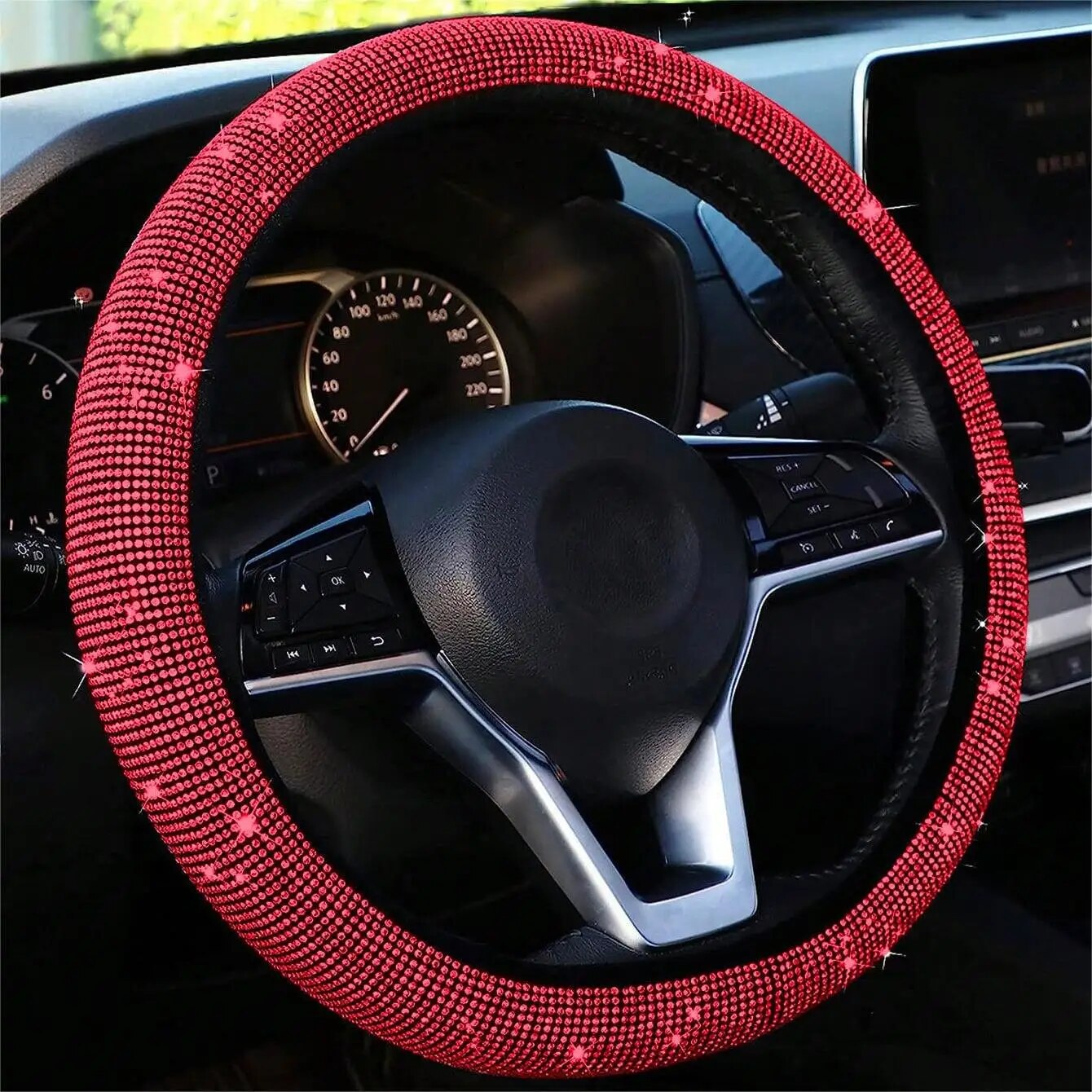 All Season Bling Steering Wheel Cover Protector Anti-slip Universal Size Fit 15inch /38cm Diameter: Red