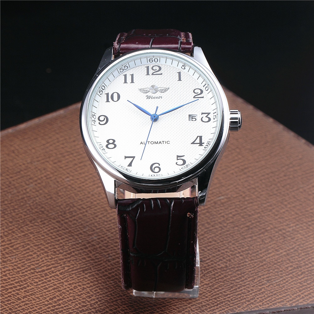WINNER Famous Brand Men Business Automatic Watches Auto Date Man Mechanical Wristwatches Leather/Stainless Steel Band