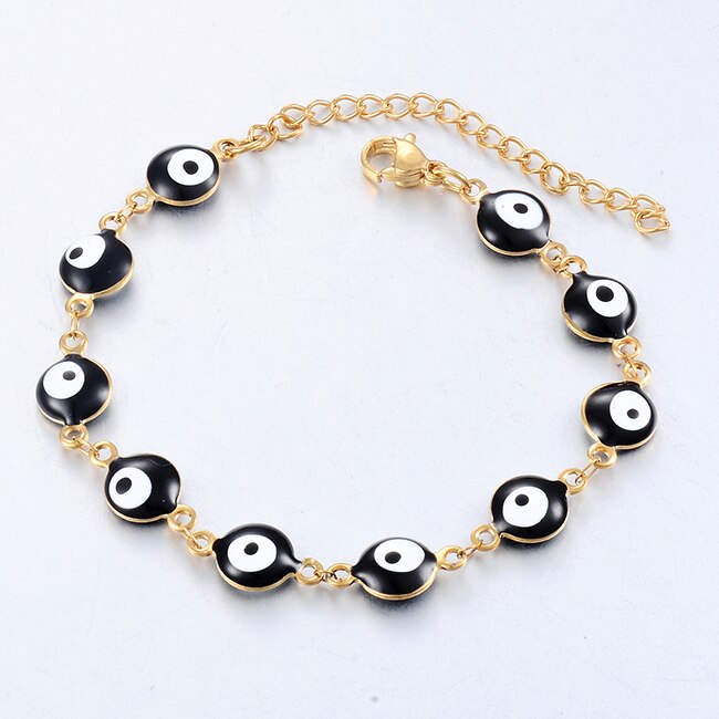 Stainless Steel Bracelet 7 Colors Evil Eye Enamel Bead Bracelet Jewelry Men And Women 6mm Width 18cm+3cm Length: Black Gun Plated