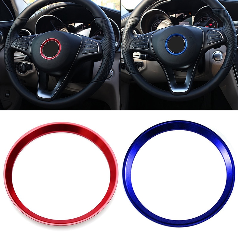 Auto Stuurwiel Decoratieve Ring Modieuze Rood/Blauw Aluminium Interieur Stuurwiel Stickers Auto Accessoires