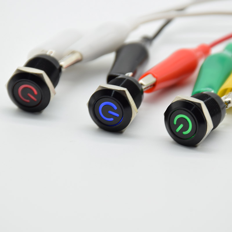 Push Button Switch 4 Pin 12mm Waterproof illuminated Led Light Metal Flat Momentary Switches with power mark 3V 6V 12V 24V 220V