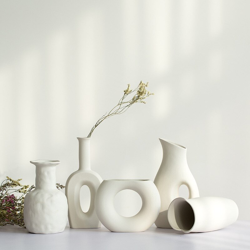 White Ceramic Vase Ornaments Dried Flowers Small Fresh Living Room Flower Arrangement Starry Table Home Decoration