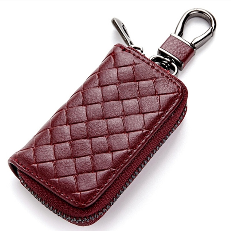 PU Leather Keychain Men/Women Key Holder Organizer Pouch Split Car Key Bag Wallet Housekeeper Key Case Mini Card Bag: wine red