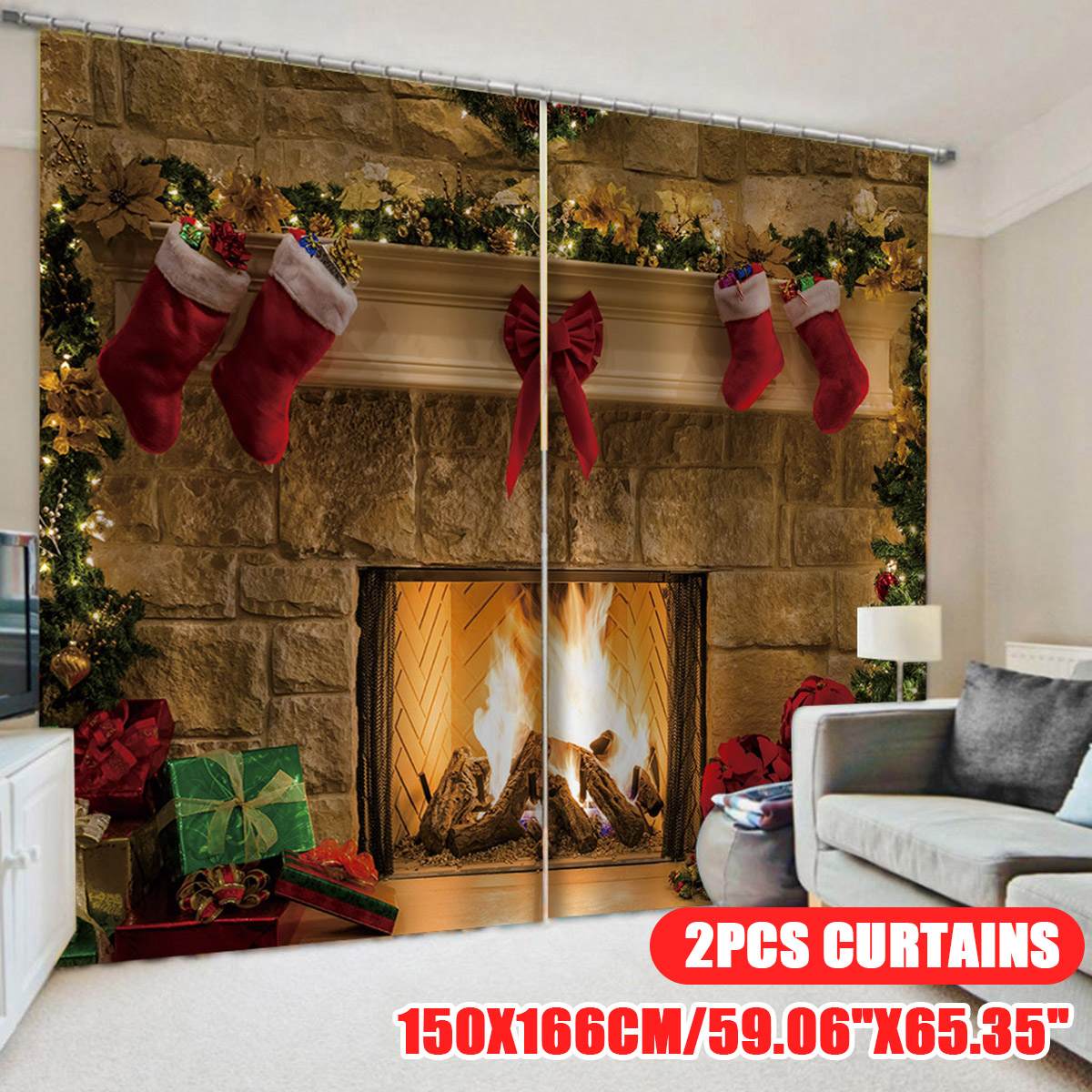 2 stk juleårsdekorationer gardiner til stue soveværelse indretning julestjerner sne klokkevindue шторы новогодние