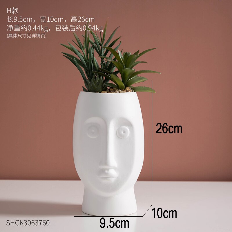 Jarrones creativos blancos para flores cara humana abstracta maceta de plantas suculentas arreglo de flores accesorios de decoración del hogar: H