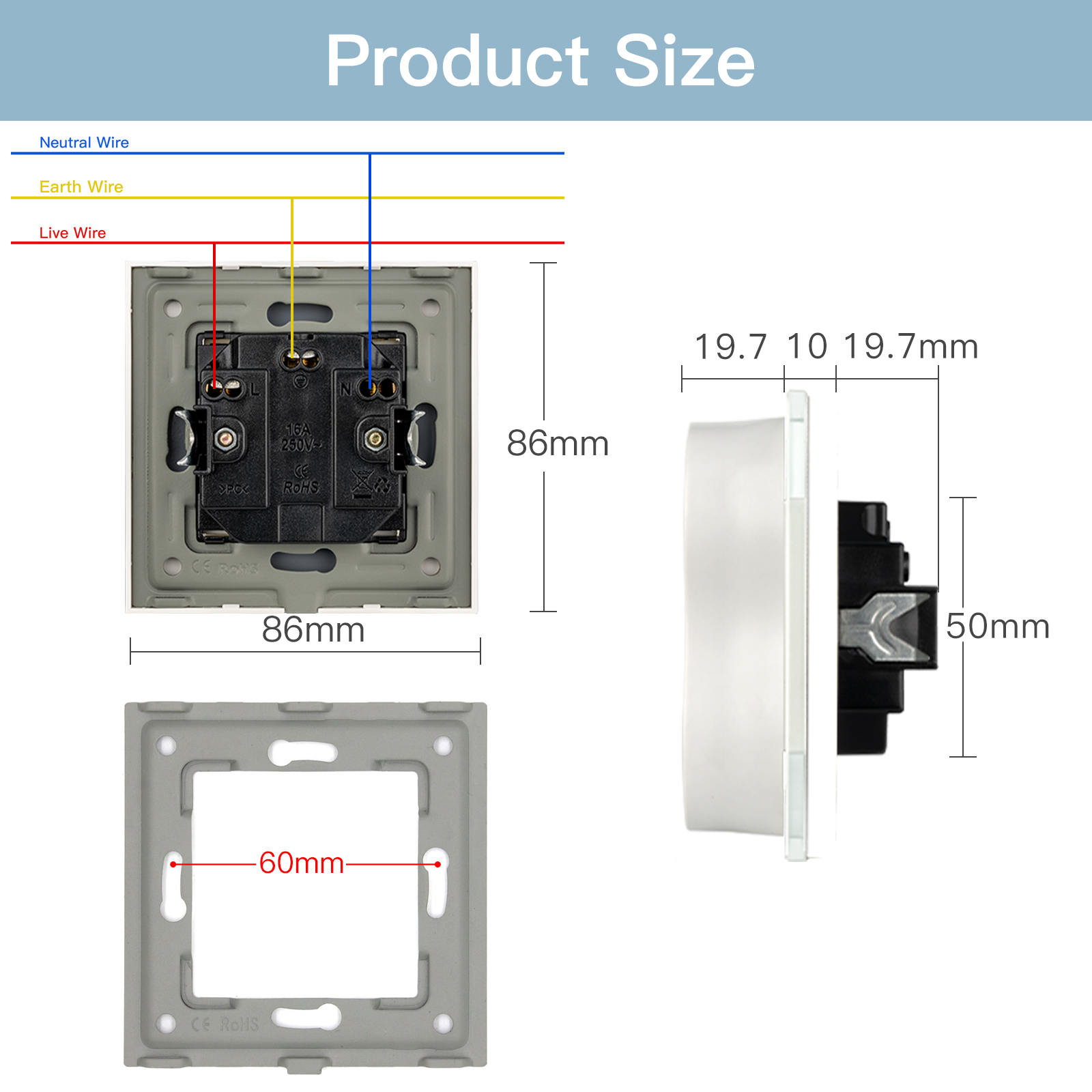 BSEED EU standard 86mm Double Sockets Module DIY Parts Plastic Materials EU Wall Socket Insert Function Key for Frame Part