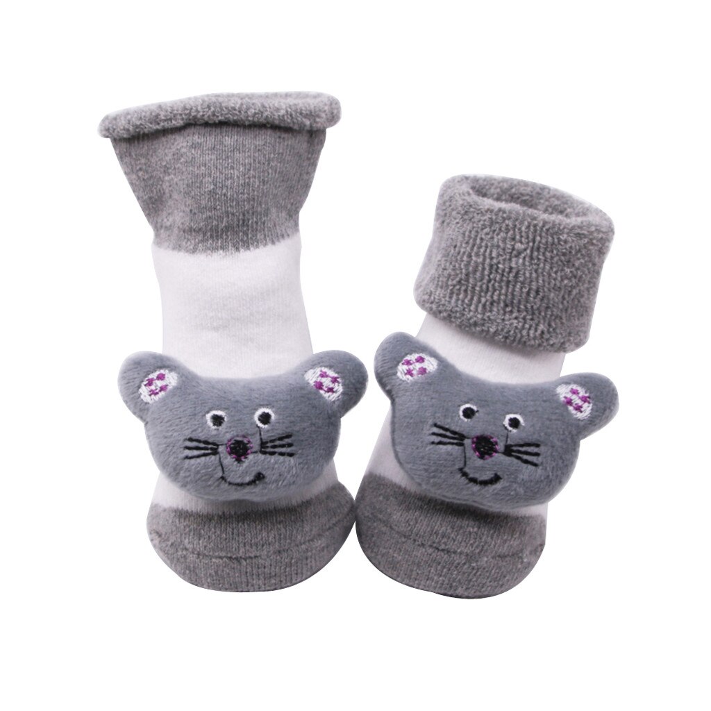 Chaussettes antidérapantes en coton pour bébé, chaussettes à cloche de dessin animé, couleur chaude d'hiver pour bébé, chaussettes de dessin animé 3d pour -né, garçons et filles