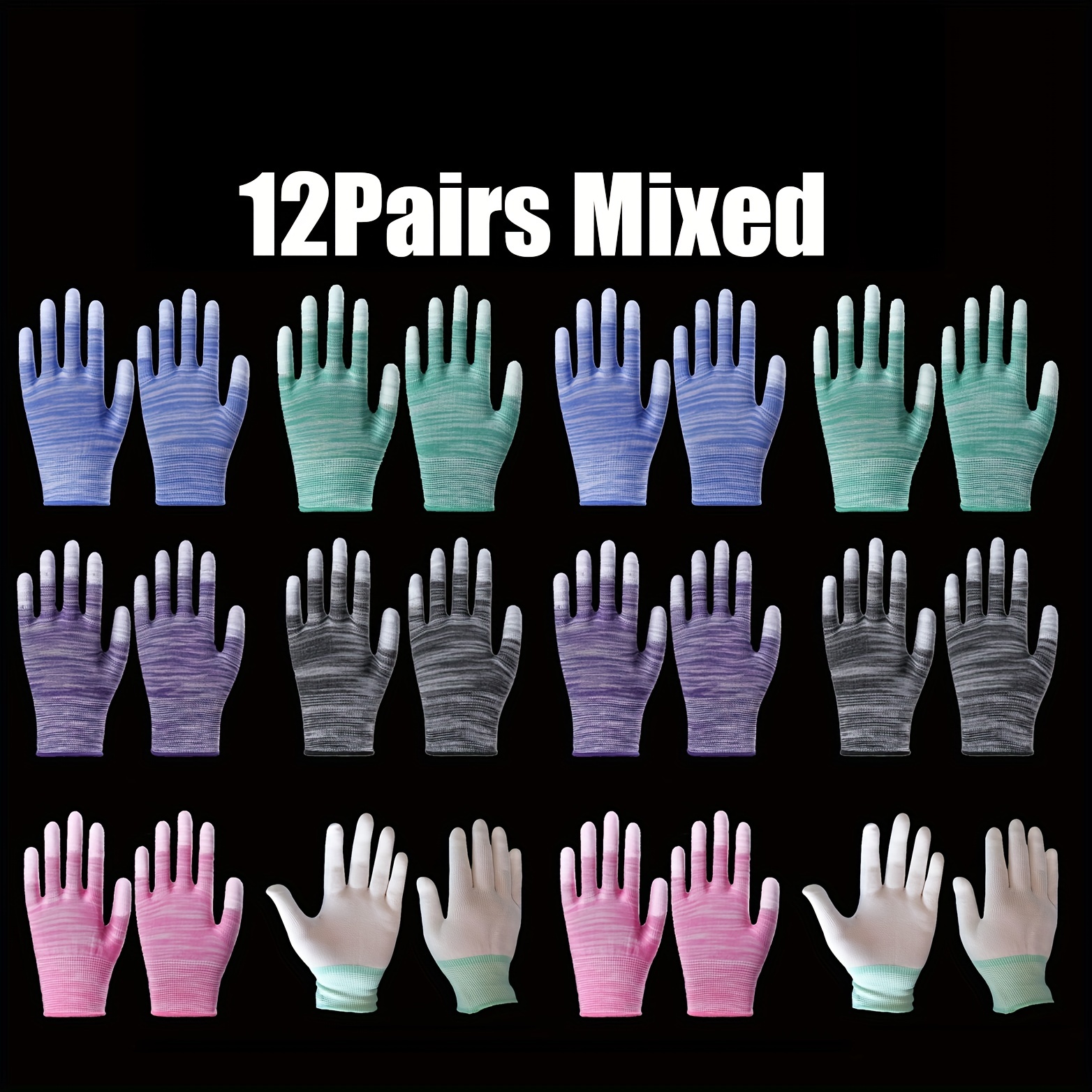 12 Paar bunte Gartenhandschuhe für Damen und Herren, beschichtete Fingerhandschuhe, PU-Nylon-Gartenhandschuhe, Outdoor-Schutzhandschuhe für die Arbeit: Orange