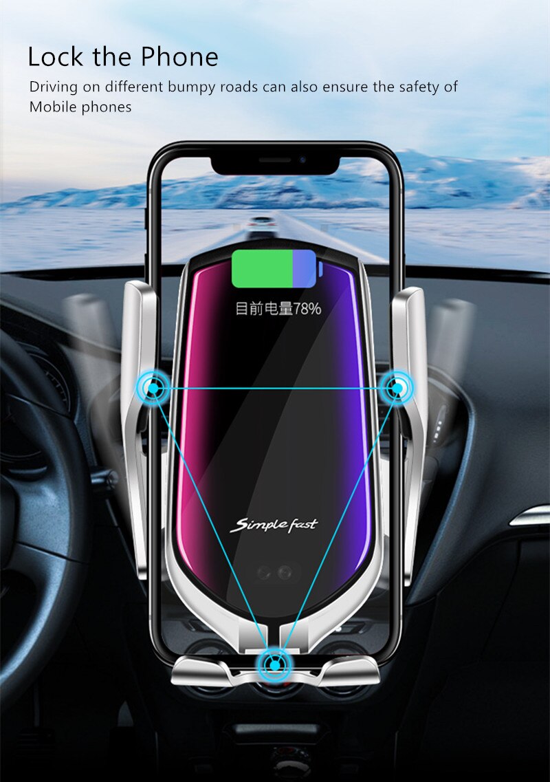 Automatische klemmung, infrarot-induktion, qi-autoladegerät mit schnellladefunktion für iphone 11 pro max, xs und samsung  s10 s20