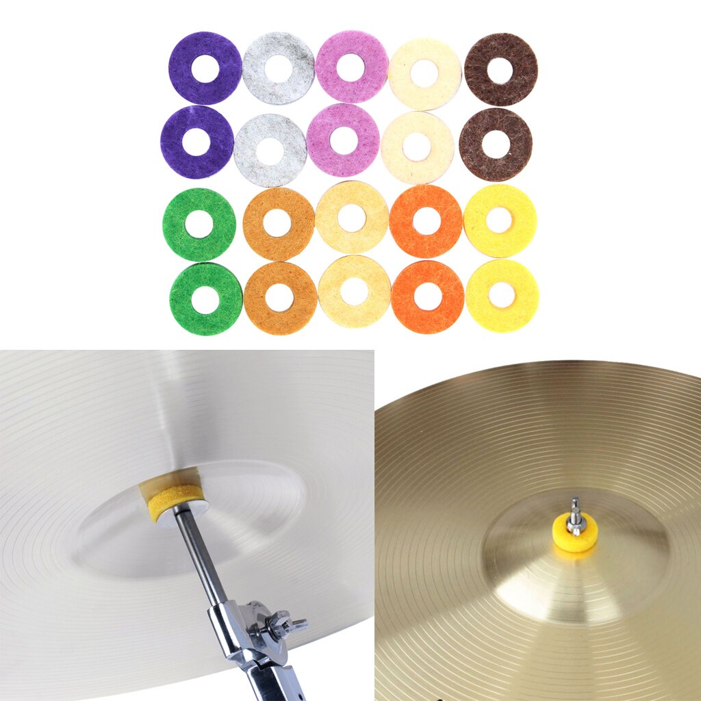 20Pcs Drum Cymbal Set Vilt Wasmachines Pad Kleurrijke 2.5Cm Buitenste Dia Instrument Standaard Maat Viltjes Mouwen Noten voor Drum Sets