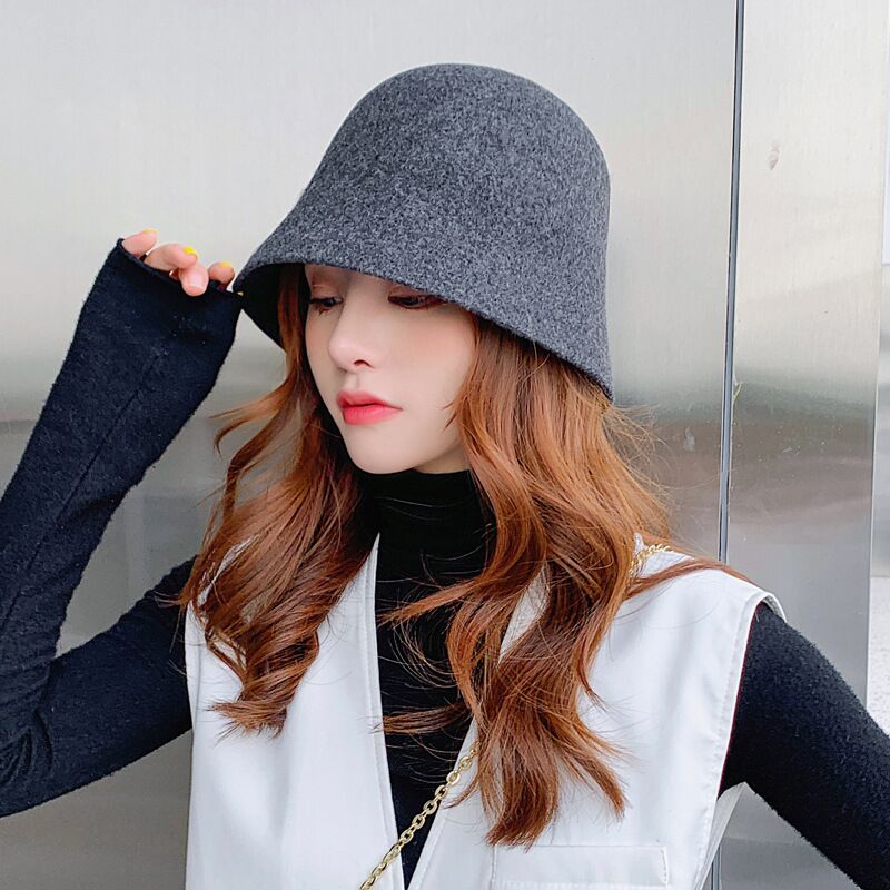 Hiver chapeaux pour femmes décontracté à court bord disquette laine Cloche chapeau dame rue chapeau tempérament sauvage pêcheur chapeau: dark gray