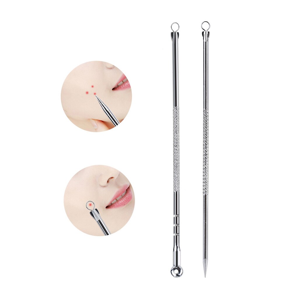 2Pcs Acne Remover Blackhead Tool Stainless Steel Facial Pimple Blackhead Blemish Kit Facial Cleaning Helper Double-ended