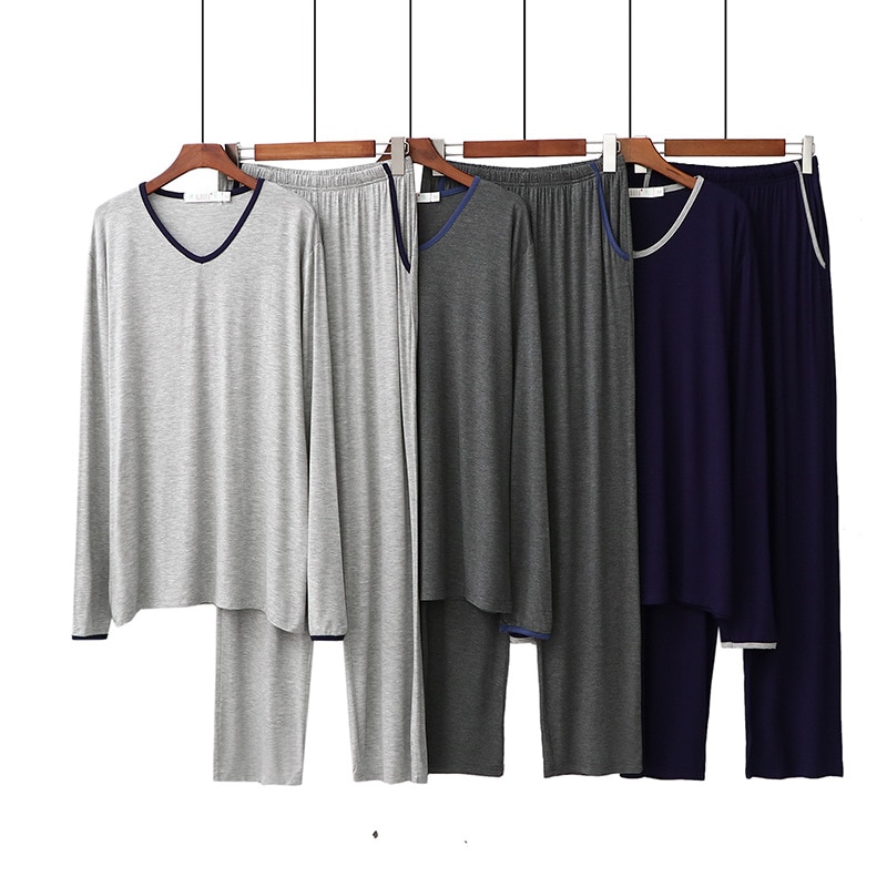 modal pyjamas menns vår og høst lange ermede bukser koreansk v-hals løs bærbar uformelt hjemmeklær