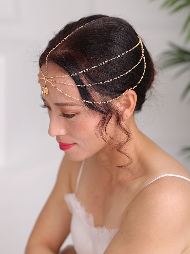 Accesorios de boda Vintage, cadena de cabeza plateada y dorada, joyería Bohemia para el cabello, diadema para fiestas para mujeres, corona, tocado nupcial