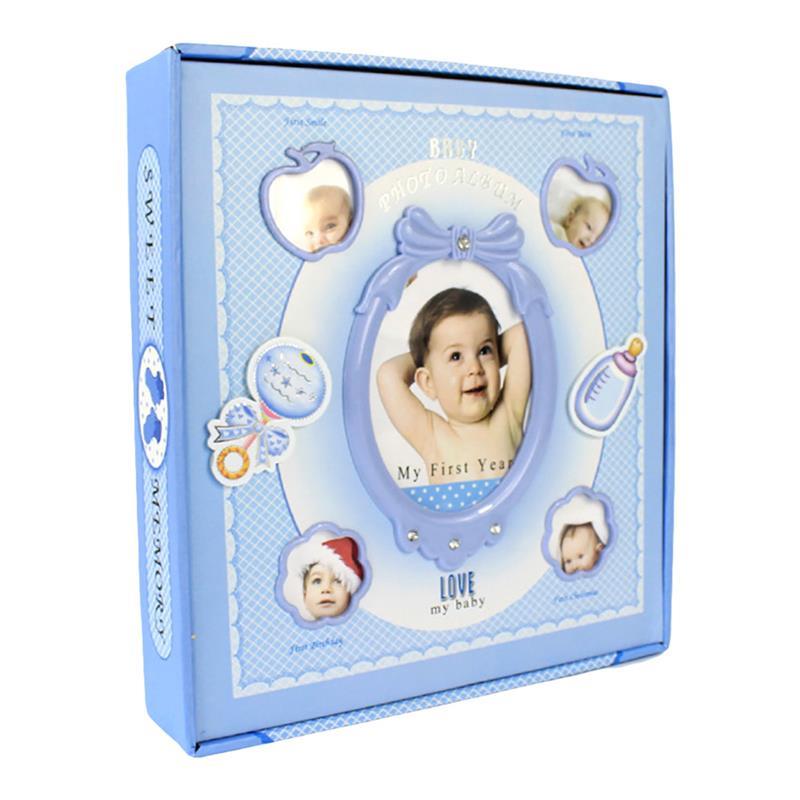 6 "baby fotoalbum tegneserie søde 120 ark fotodagbog souvenir journal til baby: Blå