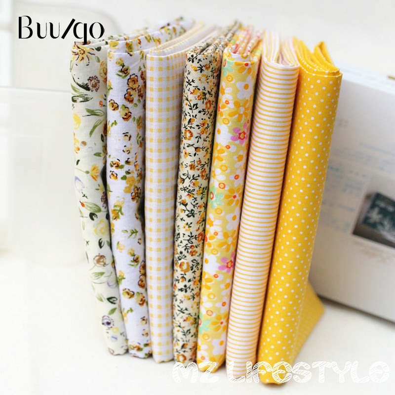 Buulqo 7pcs / lot 25*25cm fat square quilt fabric patchwork yellow series fabric DIY sewing craft fabric