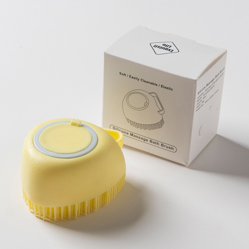 Cepillo de masaje para perros y gatos, dispensador de champú de belleza, peine de pelo para baño, cepillo de silicona suave, herramienta de belleza de limpieza: Heart-yellow