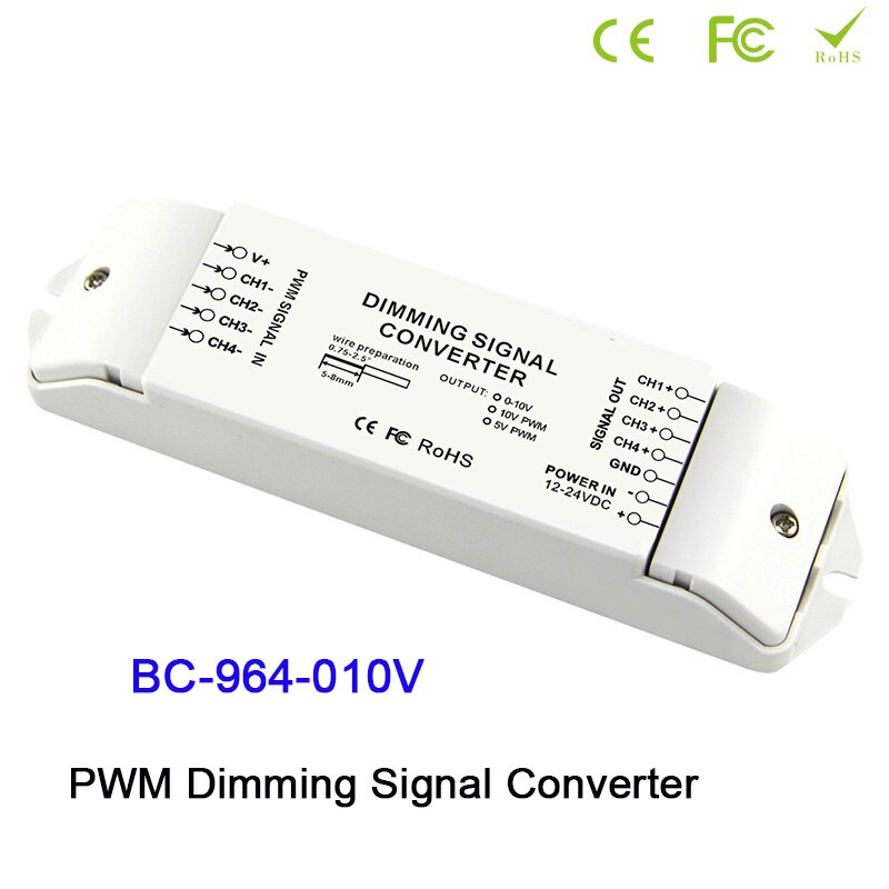 DC12V-DC24V Led Pwm Dimmen Signaal Converter 0-10V Analoge Signa * 4CH /5V Pwm * 4CH/10V Pwm * 4CH Uitgang Pwm Dimmen Signaal Controller: BC-964-010V