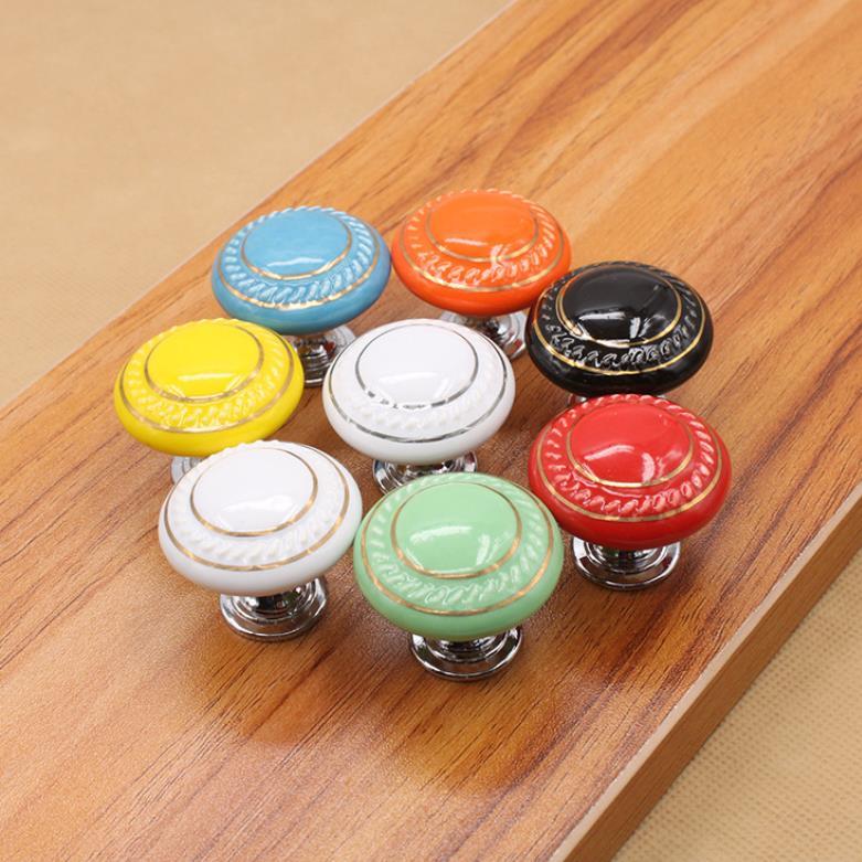 Ceramic Dresser Knob Drawer Pulls Handles Colorful Cabinet Knobs / Kitchen Furniture Hardware Green Red Blue Yellow Black White