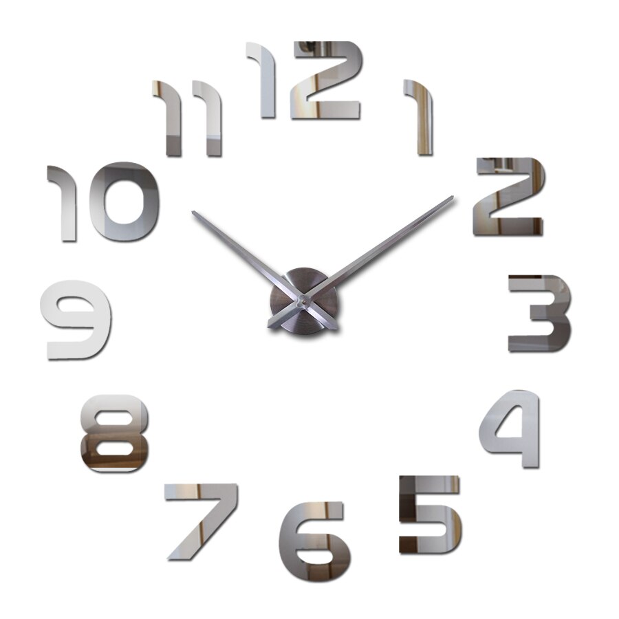 Real begrenzte quarzuhr big diy 3d spiegel aufkleber Metall wanduhr moderne kunst uhren hause dekoration: Silber / 37inch