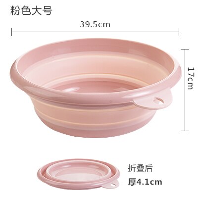 portable folding washbasin household plastic laundry tub travel thickened large wash basin plastic basin: L pink