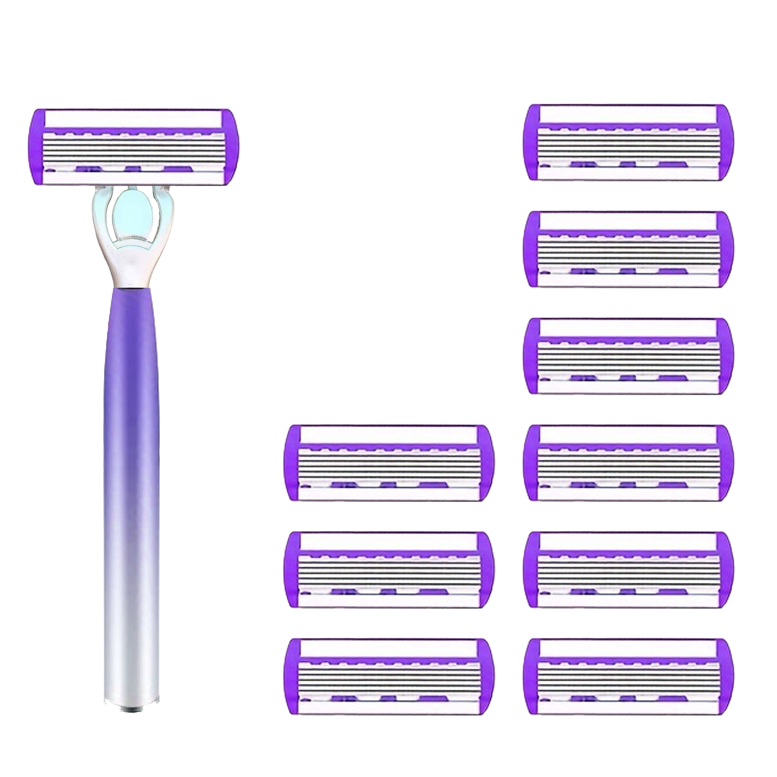 Maquinilla de afeitar con cuchilla de 6 capas para mujer: afeitado suave y indoloro para piernas y axilas | Herramienta de depilación manual de acero inoxidable: Plata