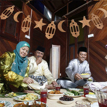 Eid Ramadan Mubarak Houten Decoraties Thuis Opknoping Maan Lantaarn Ster Ambachten Maan Wind Licht 8-Puntige Ster Hout Eid mubarak