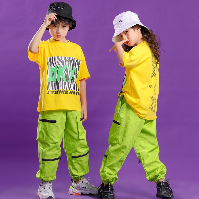 Moda Para Niño de Hip hop, camiseta grande, niña, pantalones de camuflaje táctico para niño, Ropa de baile de jazz, ropa de