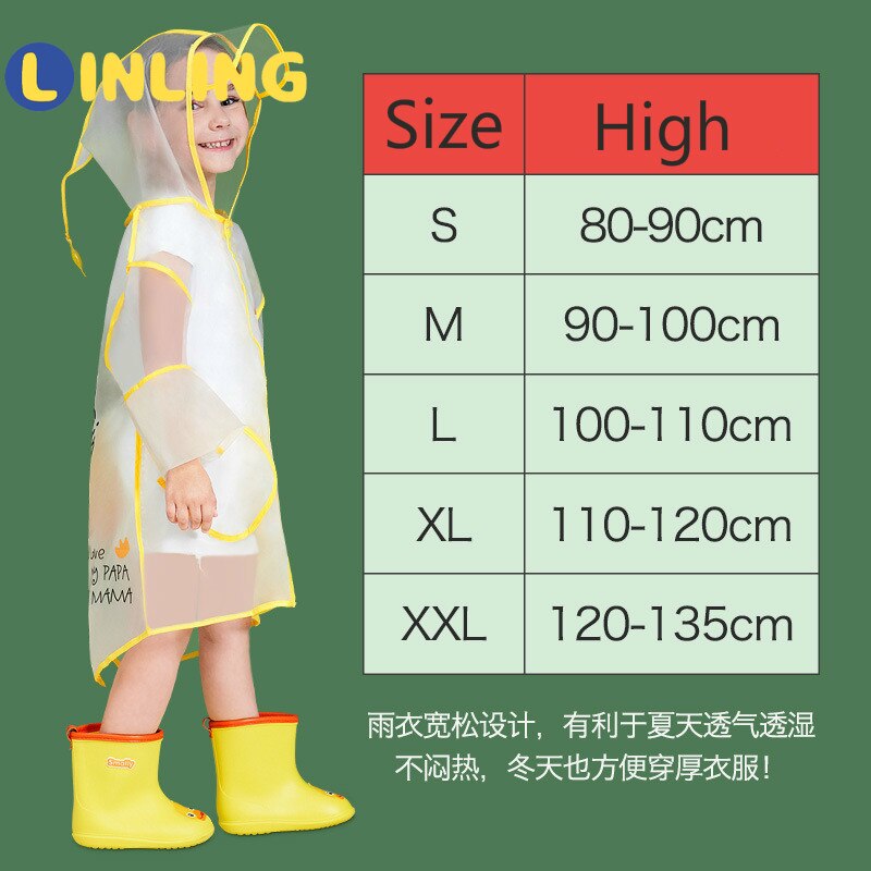 LINLING Cute Kids Outdoor Raincoat Waterproof Rain Poncho Clear Transparent Cartoon Panda Children Student Protective Cover P650
