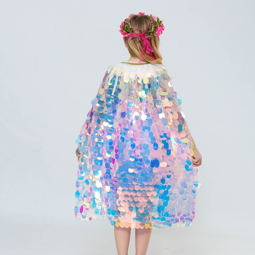 Mermaid Cloak Children Colorful Sequined Capes Princess Cloak Kid Shiny Bright Party Costume Girl HSJ88