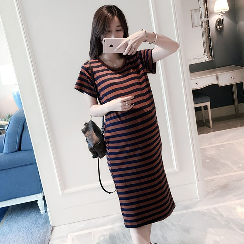 Summer Maternity Dresses For Pregnant Women Clothes Casual Striped Short Sleeve Pregnancy Dress Maternity Clothing Vestidos