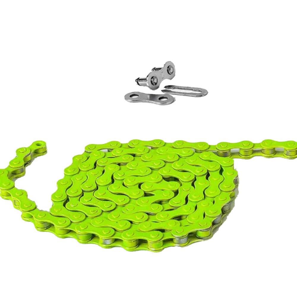 Fietsketting Fietsketting Fixed Gear Baanfiets Fietsketting Single Speed Magische Knop Kleurrijke 98 Links Onderdelen: green
