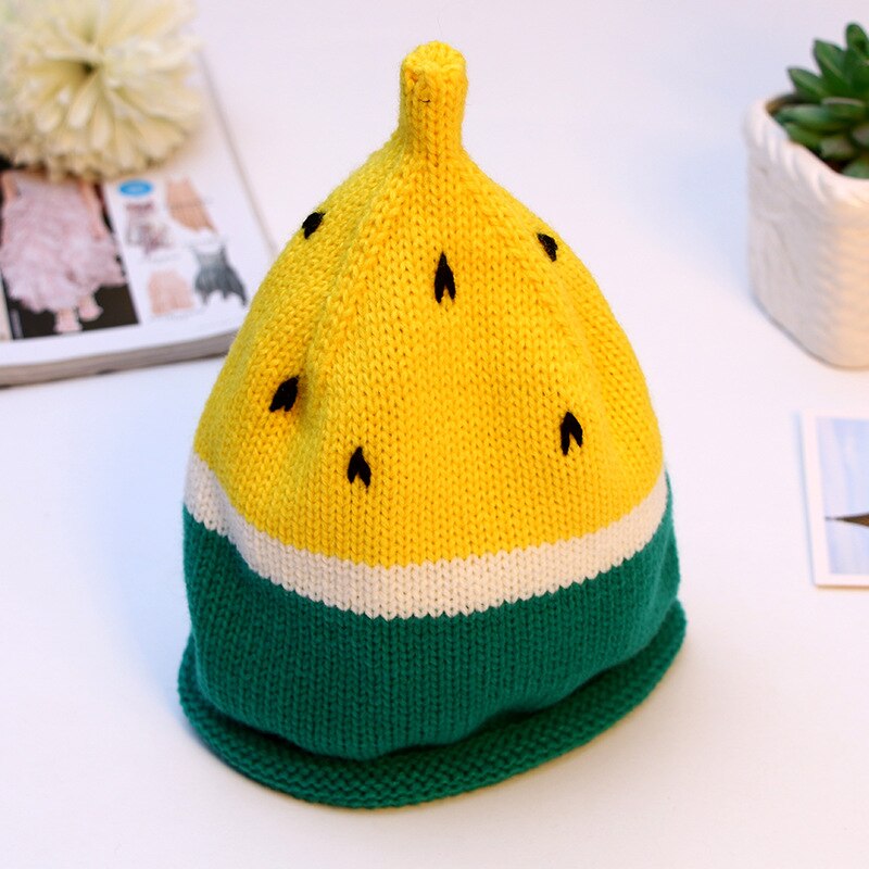 de punto lindo gorras con motivo de sandía para niños hecho a mano Curling niños invierno cálido sombrero suave cómodo gorro de chicas chicos Cap