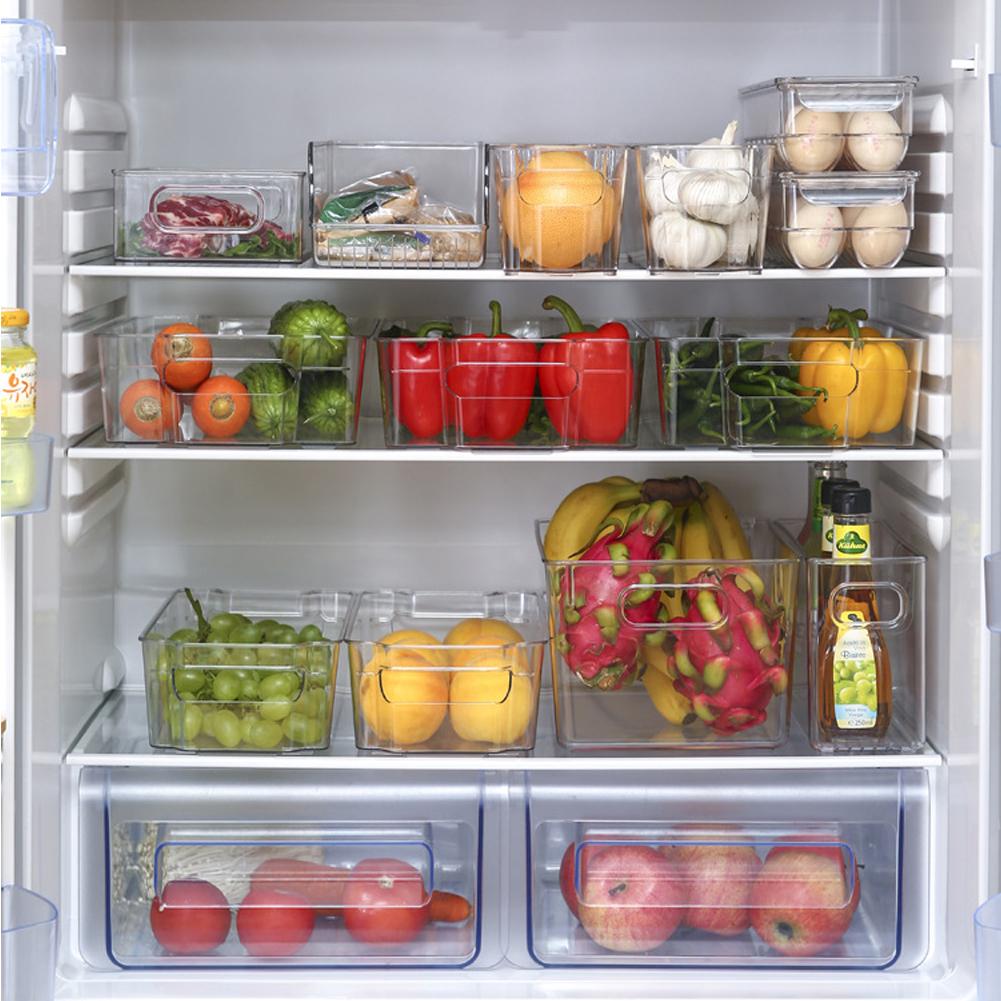 Refrigerator Organizer Box Clear Plastic Pantry Food Storage Box With Handles For Vegetables Fruit Yogurt Cheese Meat