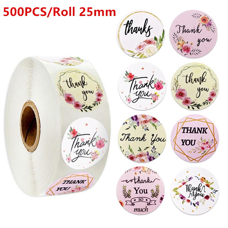 500pcs 1 inch Label Stickers Cute Circle Paper Thank You Seal labels For Your Order and Handmade Stationery Stickers: D
